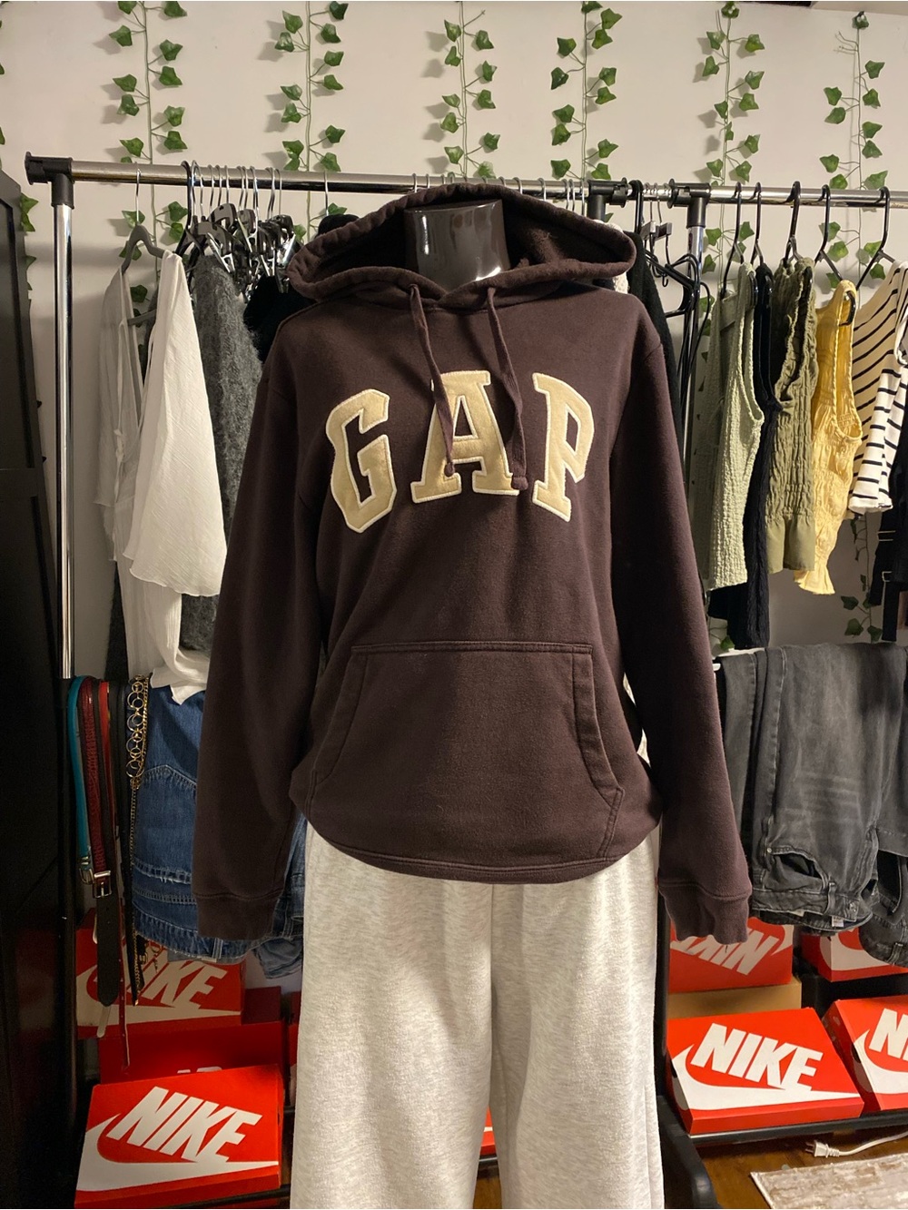GAP Chocolate Brown Hoodie with Cream Lettering